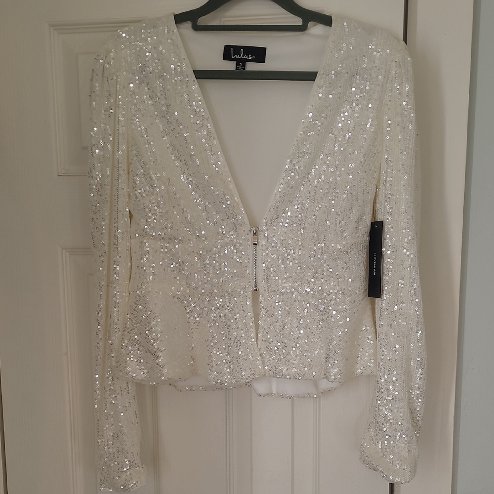 Lulu's White Sequin Blouse